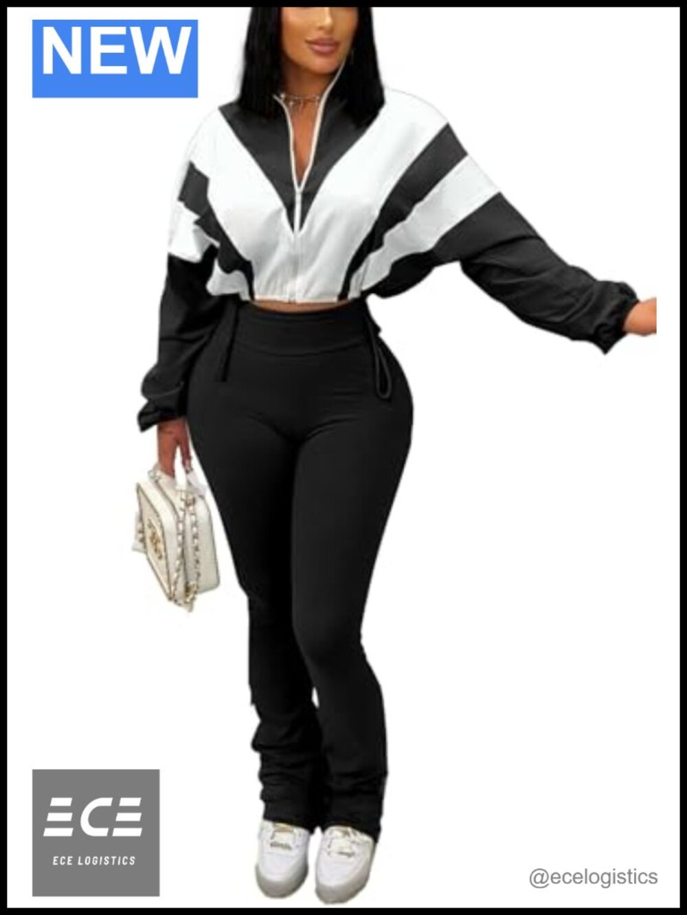 Women's 2 Piece Sweatsuit Zip Up Crop Jacket & Bodycon Pants Set